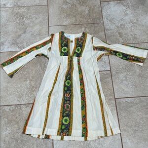 Bohemian Long Sleeve Dress with Floral Stripes